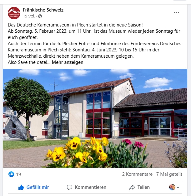 Facebook Tourismuszentrale Fränkische Schweiz