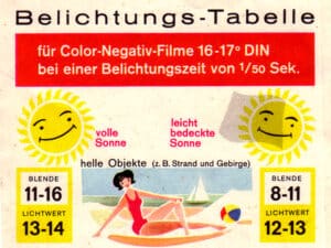 Belichtungstabelle auf Filmtüte